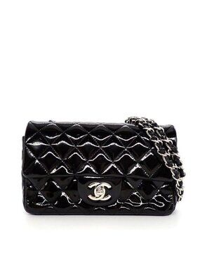 Chanel Shoulder Bag Quilted 20 Mini Classic Black Patent Leather Silver